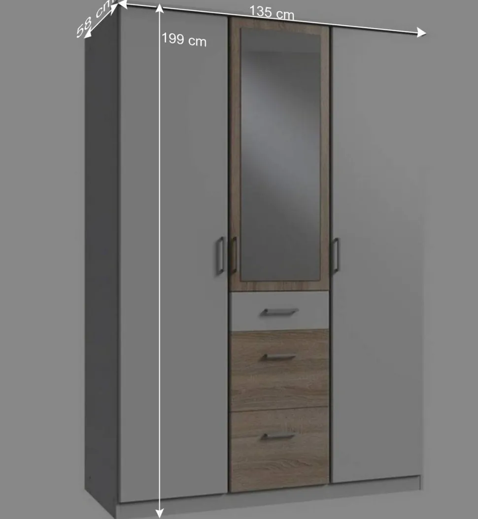 Kleiderschrank in Weiß mit Eiche Sägerau NB - Magdelan