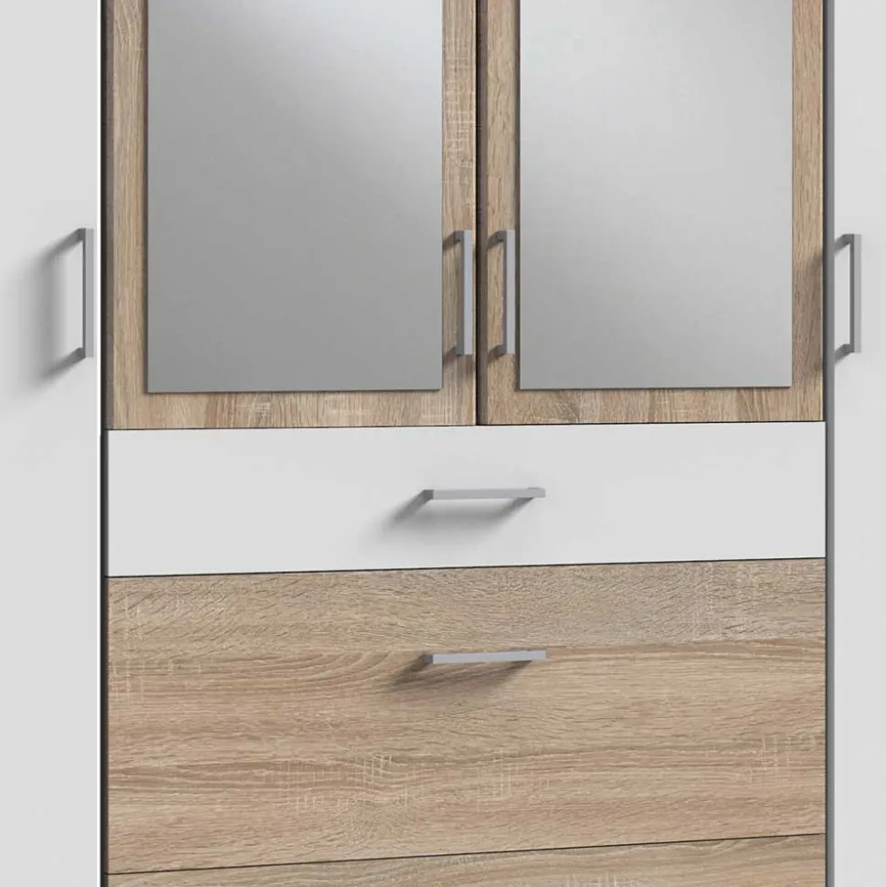 Kleiderschrank in Weiß und Eiche Sägerau Dekor - Magdelan I