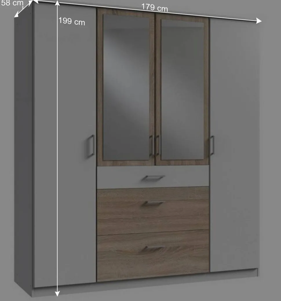 Kleiderschrank in Weiß und Eiche Sägerau Dekor - Magdelan I