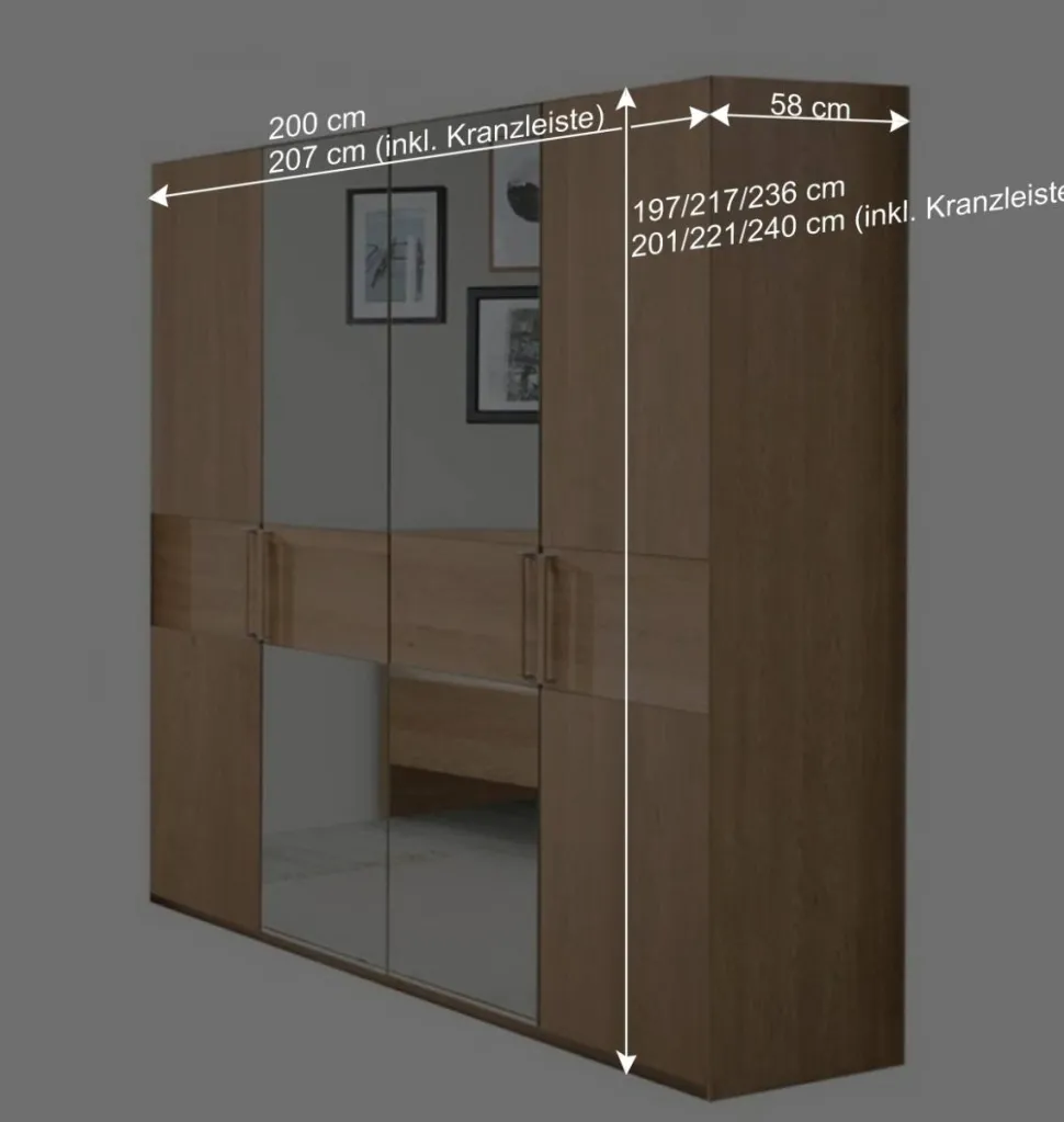 Kleiderschrank mit 4 Türen in Eiche - Emdsiva