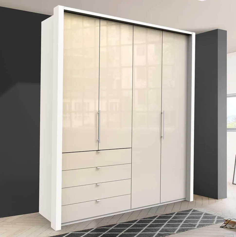 Kleiderschrank mit Falttüren in Cremefarben Glas Front - Zidarie