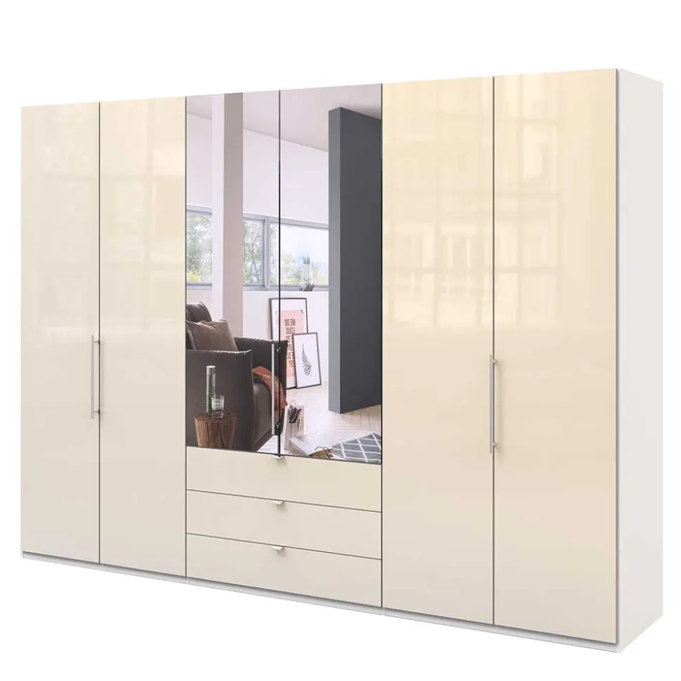 Kleiderschrank mit Schubladen & Falttüren in Creme Glas - Zidarie