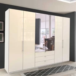 Kleiderschrank mit Schubladen & Falttüren in Creme Glas - Zidarie