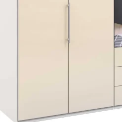 Kleiderschrank mit Schubladen & Falttüren in Creme Glas - Zidarie