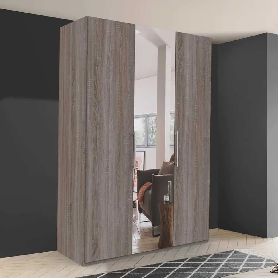 Kleiderschrank mit Spiegel & Metallgriffen - Crenba