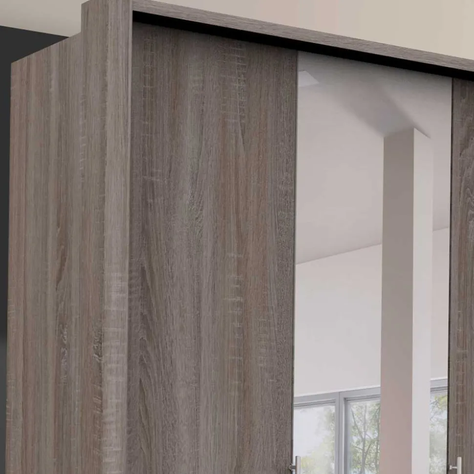 Kleiderschrank mit Spiegel & Metallgriffen - Crenba