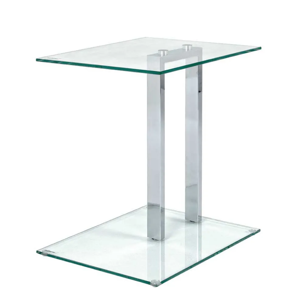 Kleiner Glastisch Phildel mit Stahl Gestell Chromfarben