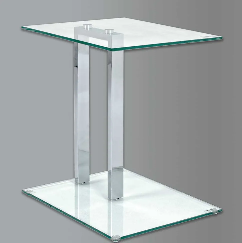 Kleiner Glastisch Phildel mit Stahl Gestell Chromfarben
