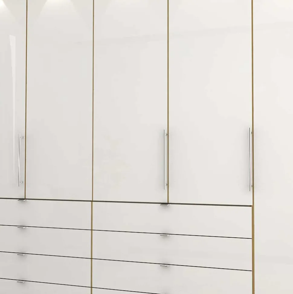 Kombi Kleiderschrank in Weiß Glas & Eiche Bianco - Nuetran