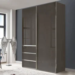 Kombi-Kleiderschrank in Braun Glasfront - 165 cm - Preema