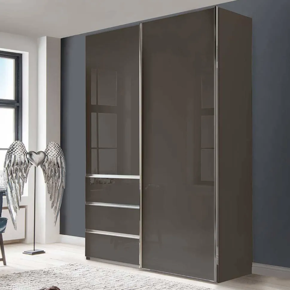Kombi-Kleiderschrank in Braun Glasfront - 165 cm - Preema