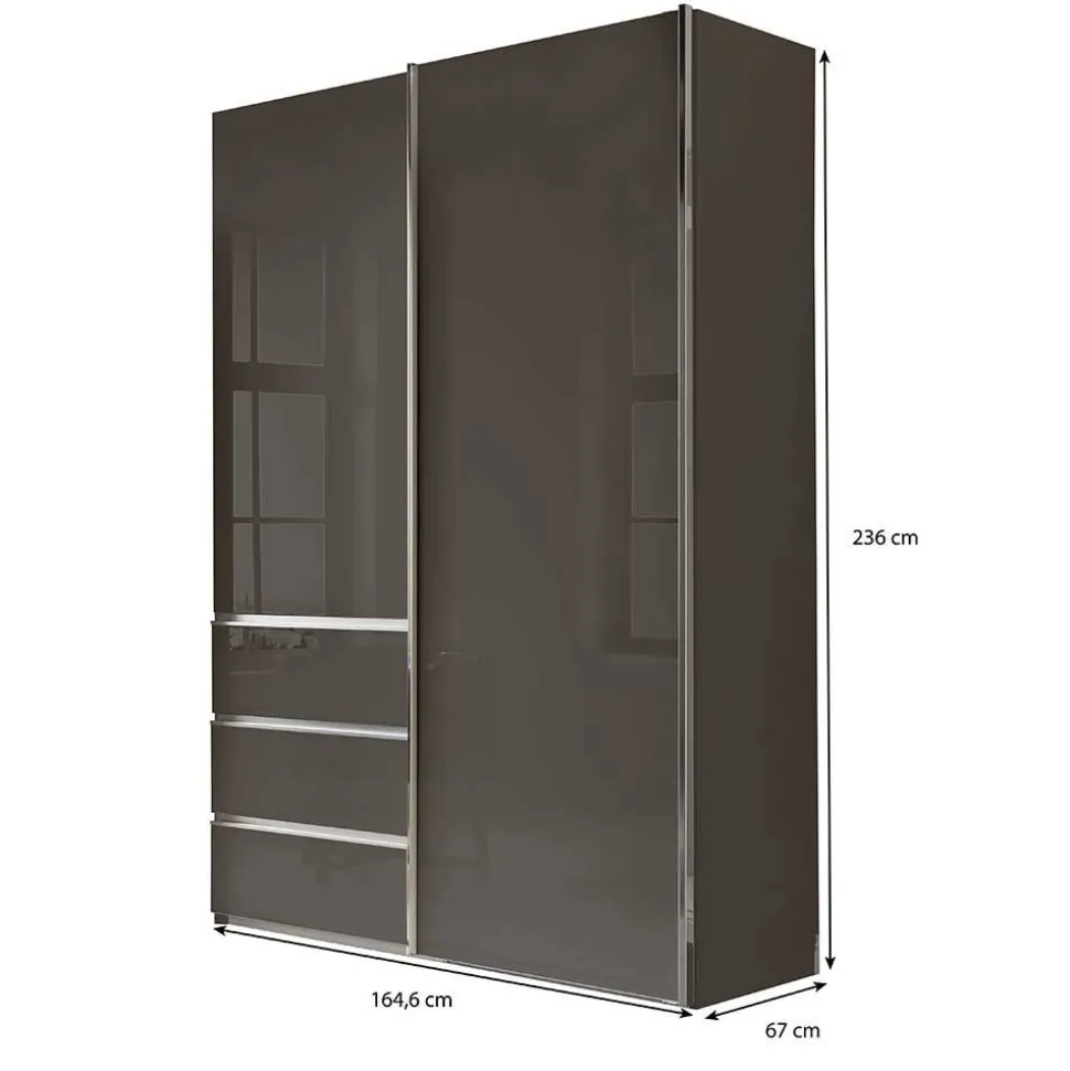 Kombi-Kleiderschrank in Braun Glasfront - 165 cm - Preema