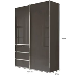 Kombi-Kleiderschrank in Braun Glasfront - 165 cm - Preema
