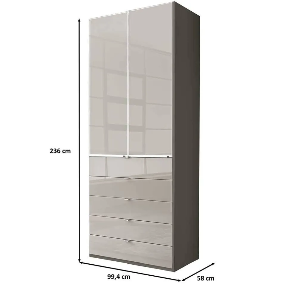 Kombi-Kleiderschrank in Hellgrau Glasfront - Korcula