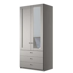 Kombi-Kleiderschrank 1m breit in Hellgrau - Ridonna