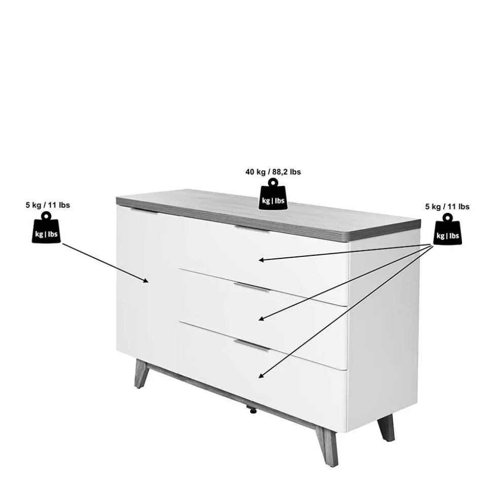 Kombi-Kommode in Weiß und Kerneiche - Xuana