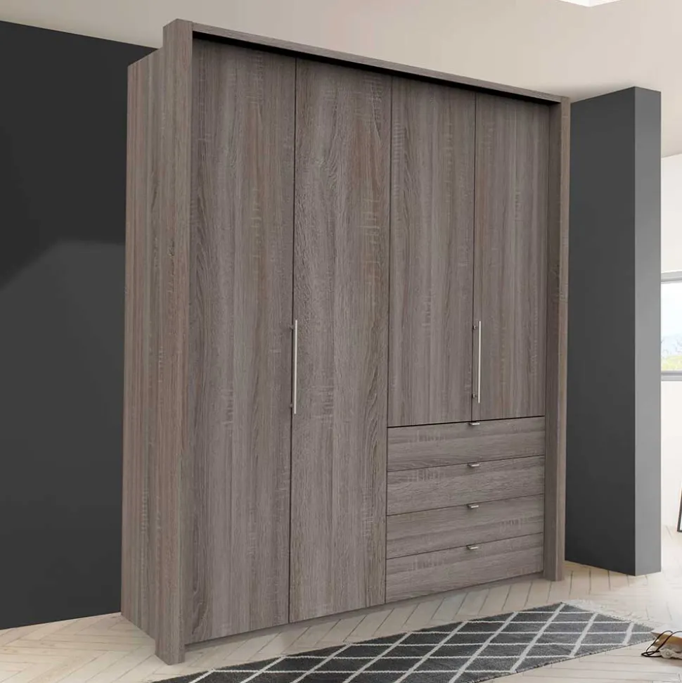 Kombi-Schlafzimmerschrank in dunklem Eiche Dekor - Crenba