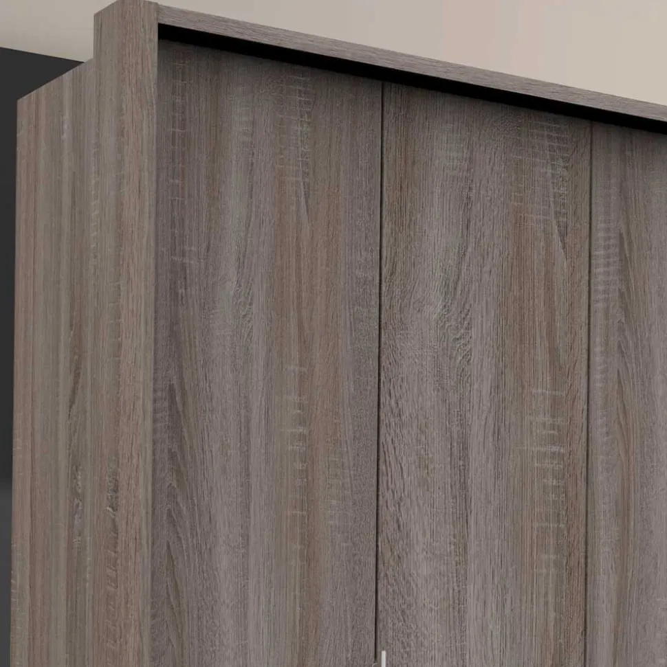 Kombi-Schlafzimmerschrank in dunklem Eiche Dekor - Crenba