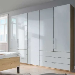 Kombi-Schlafzimmerschrank in Weiß & Eiche Bianco - Nuetran