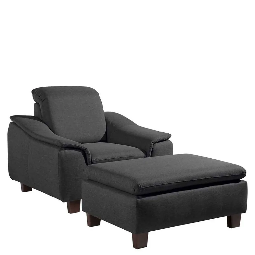 Komfortsessel in Dunkelgrau und Nussbaum - Pelago