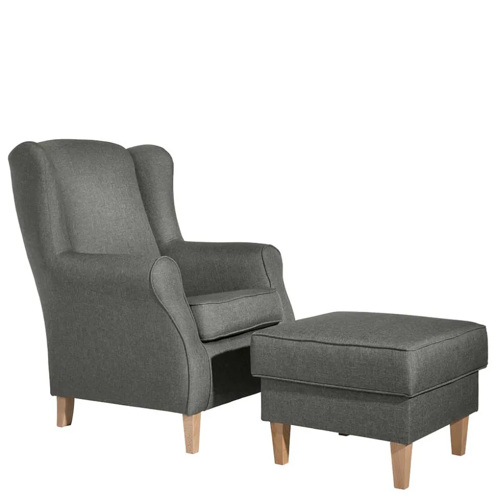 Komfortsessel in Hellgrau mit Buche - Nurcias