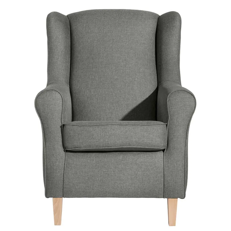 Komfortsessel in Hellgrau mit Buche - Nurcias