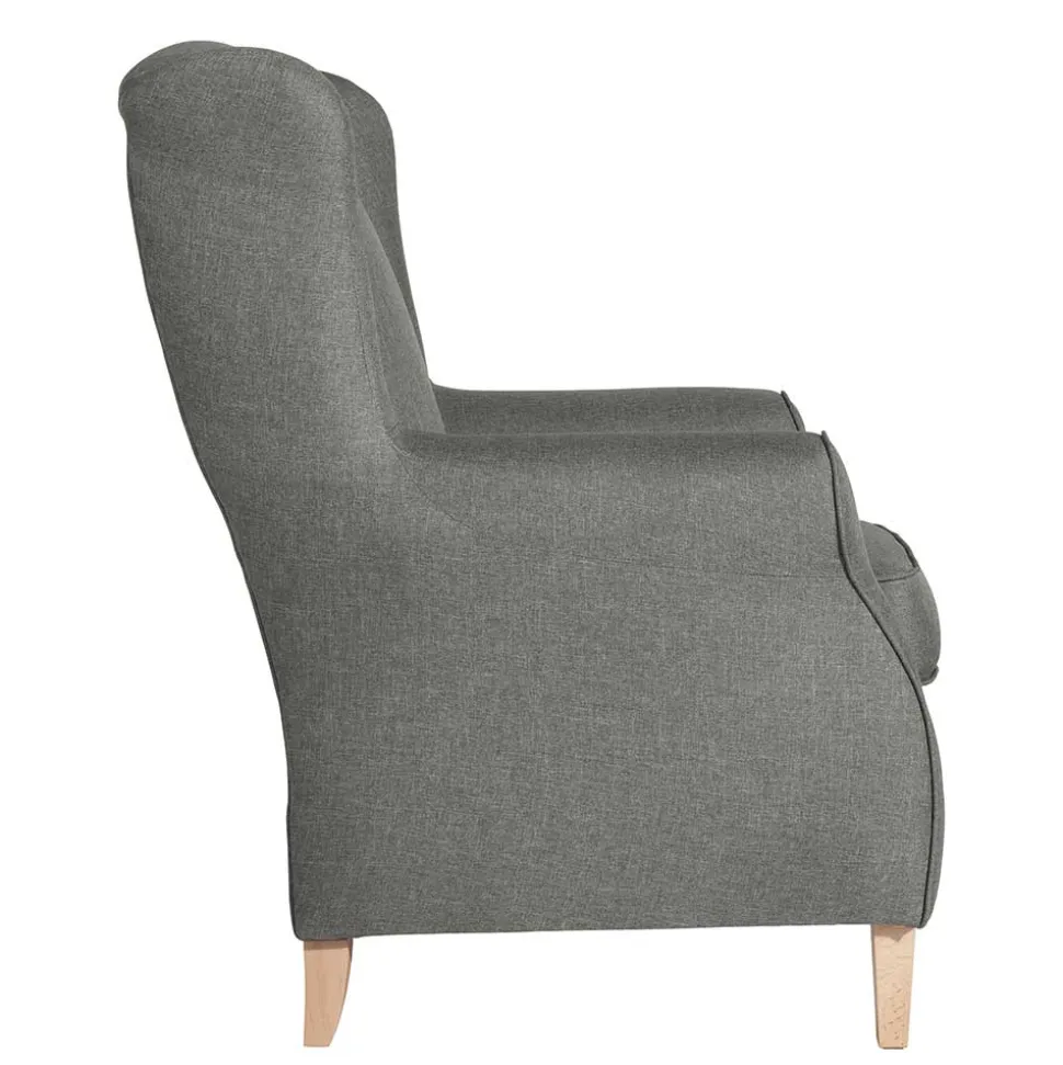 Komfortsessel in Hellgrau mit Buche - Nurcias