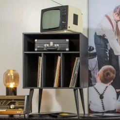 Kommode - Plattenregal in Schwarz - Daan