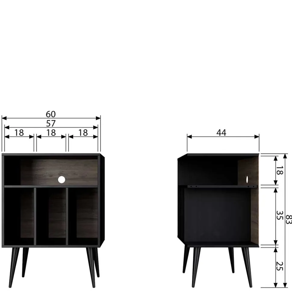 Kommode - Plattenregal in Schwarz - Daan