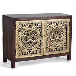 Kommode in Gold und Walnuss Braun - Roswito