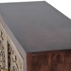 Kommode in Gold und Walnuss Braun - Roswito