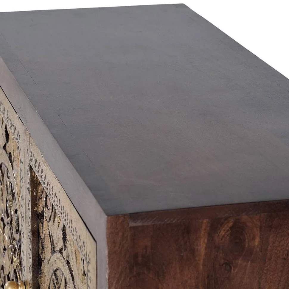 Kommode in Gold und Walnuss Braun - Roswito