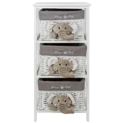 Kommode mit 3 Körben mit Plüsch Elefanten in Grau - Lusiana