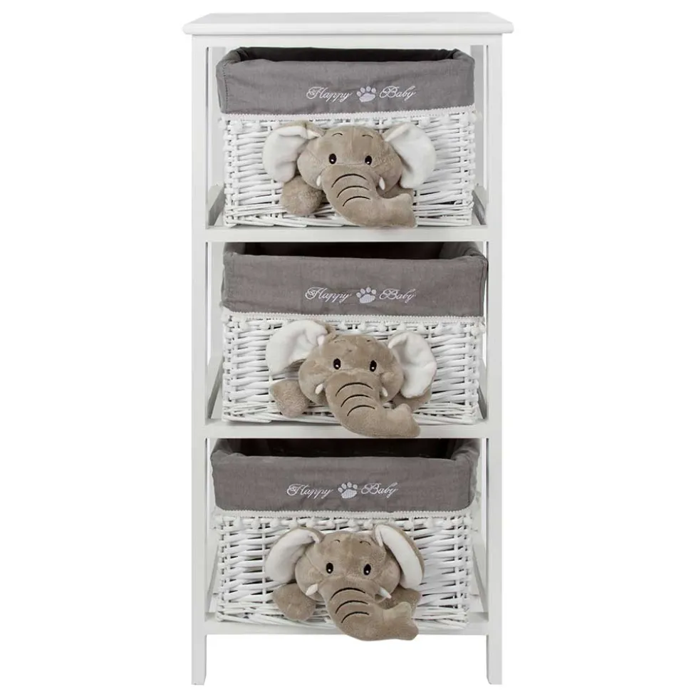 Kommode mit 3 Körben mit Plüsch Elefanten in Grau - Lusiana