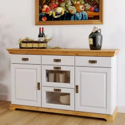 Kommode mit Glas in Weiß & Honig - Brasivon