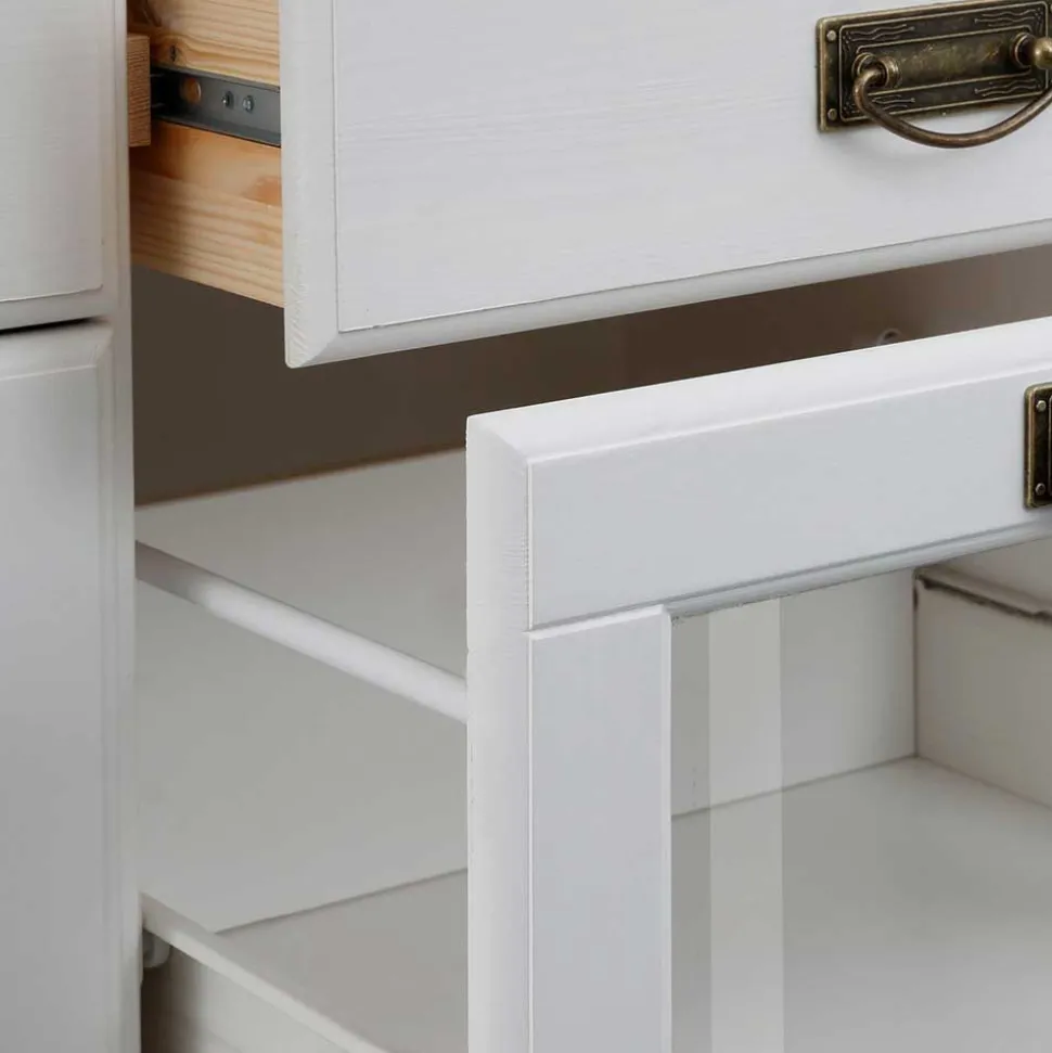 Kommode mit Glas in Weiß & Honig - Brasivon