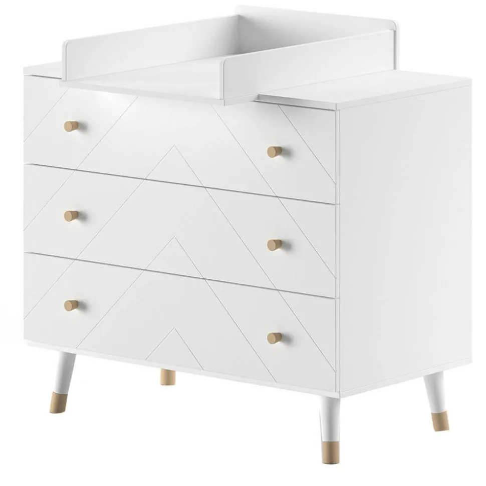 Kommode mit Wickelaufsatz in Weiß mit Gold - Zimventa