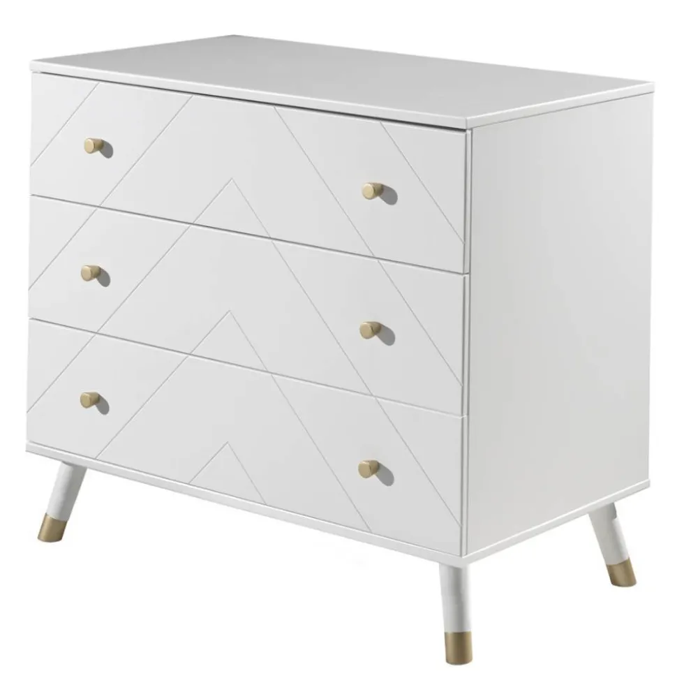 Kommode mit Wickelaufsatz in Weiß mit Gold - Zimventa
