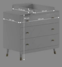 Kommode mit Wickelaufsatz in Weiß mit Gold - Zimventa