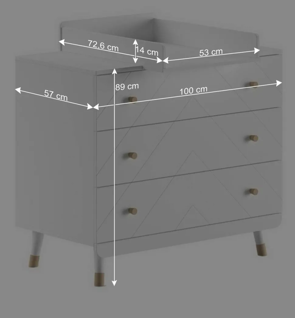 Kommode mit Wickelaufsatz in Weiß mit Gold - Zimventa