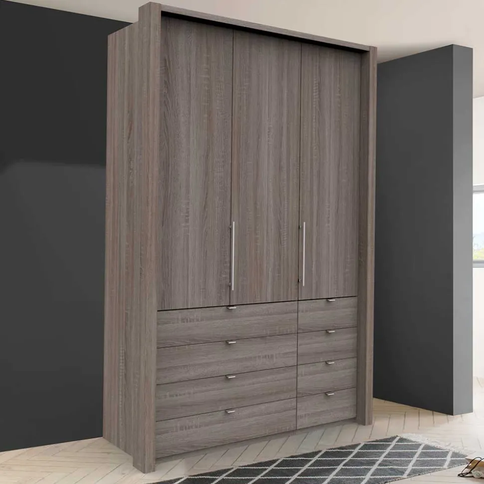 Kompakt Kleiderschrank in Holzoptik Eiche dunkel - Crenba