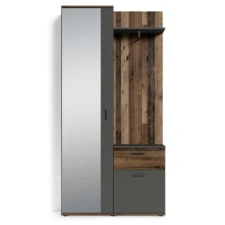 Kompakte Garderobe in Anthrazit & Altholz Optik - Vlatu