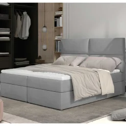 Komplettbett mit Samtbezug in Hellgrau - Yusephia