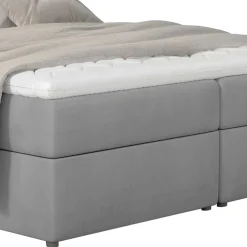 Komplettbett mit Samtbezug in Hellgrau - Yusephia