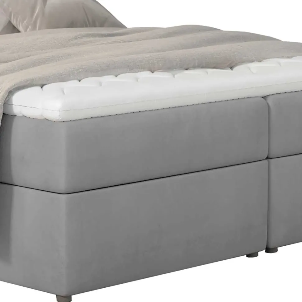 Komplettbett mit Samtbezug in Hellgrau - Yusephia