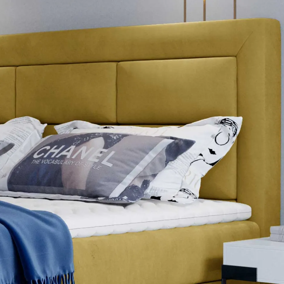Komplettbett mit Samtbezug in Senfgelb - Sestron