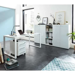 Komplette Büro Einrichtung in Weiß - Fidania (fünfteilig)