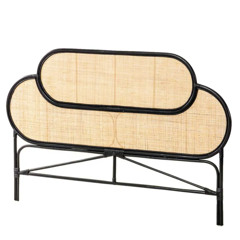 Kopfteil aus Rattan in Schwarz mit Geflecht - Aschau