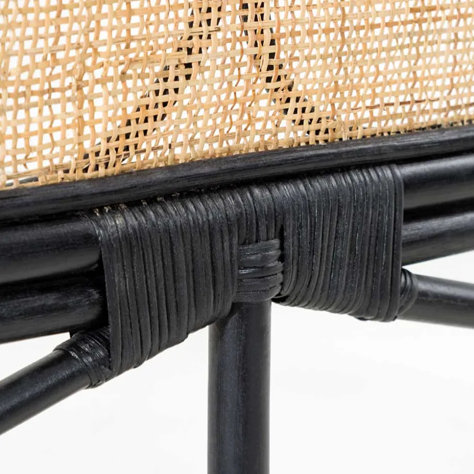 Kopfteil aus Rattan in Schwarz mit Geflecht - Aschau