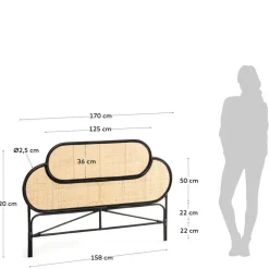 Kopfteil aus Rattan in Schwarz mit Geflecht - Aschau
